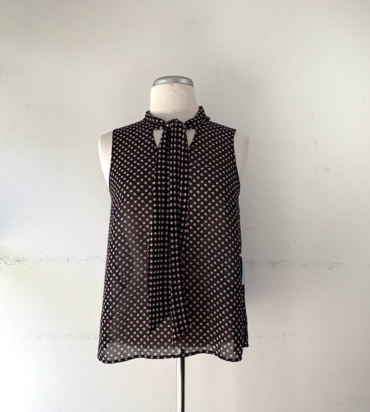 Camisole noire*, motif blanc/rose, encolure en V | KROB-05 (S)