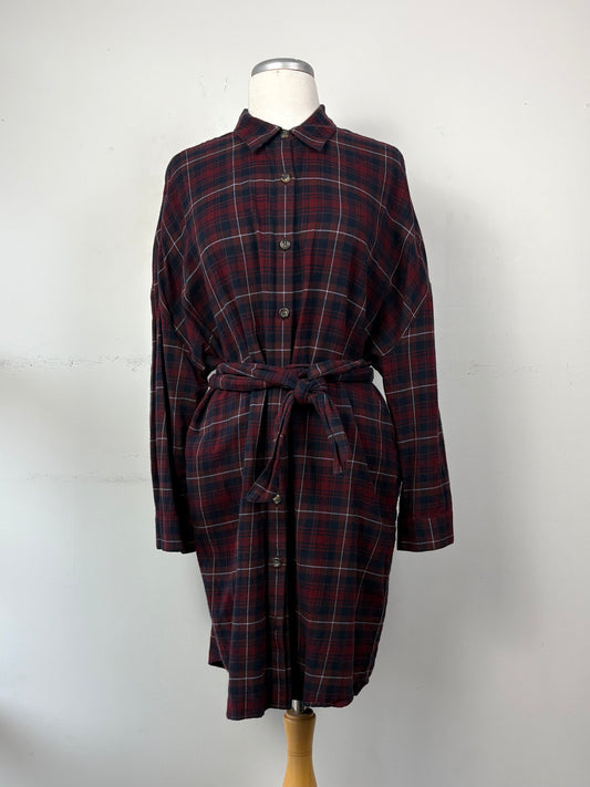 Robe flanelle carreaux rouge/marine/bleu, ceinture, manche longue | ASIM-257 (XL)