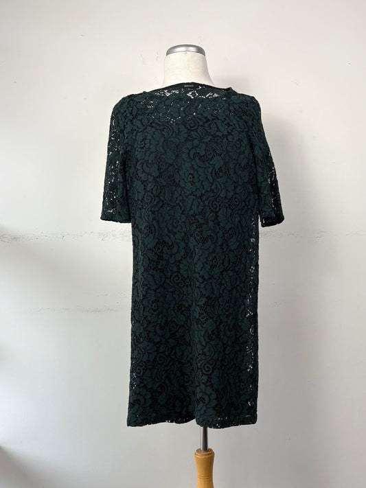 Robe doublée dentelle verte, manche 3/4 | MJPIG-14 (XS)