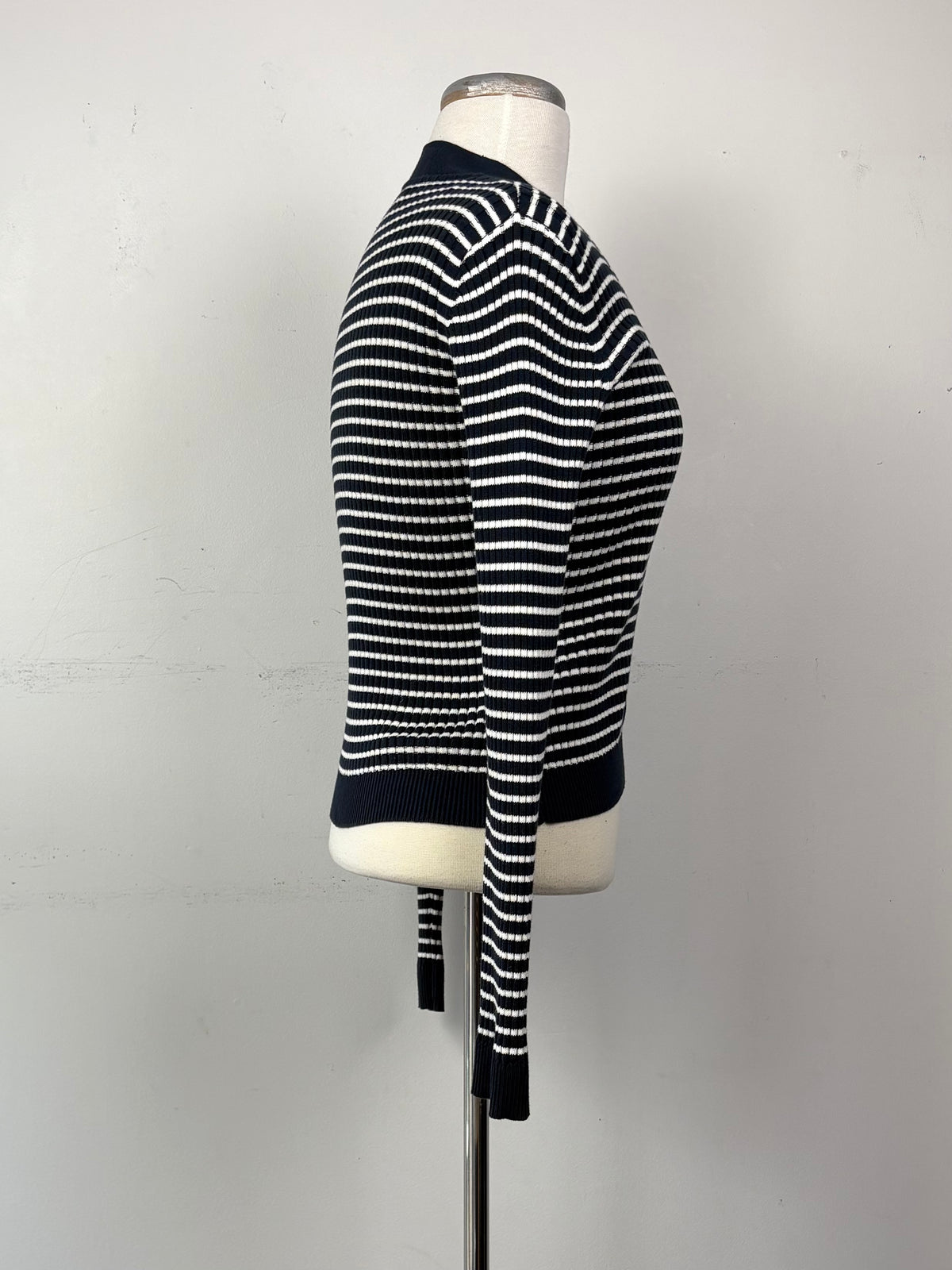 Cardigan rayé marine/blanc, manche longue | AMHUY-03 (S)