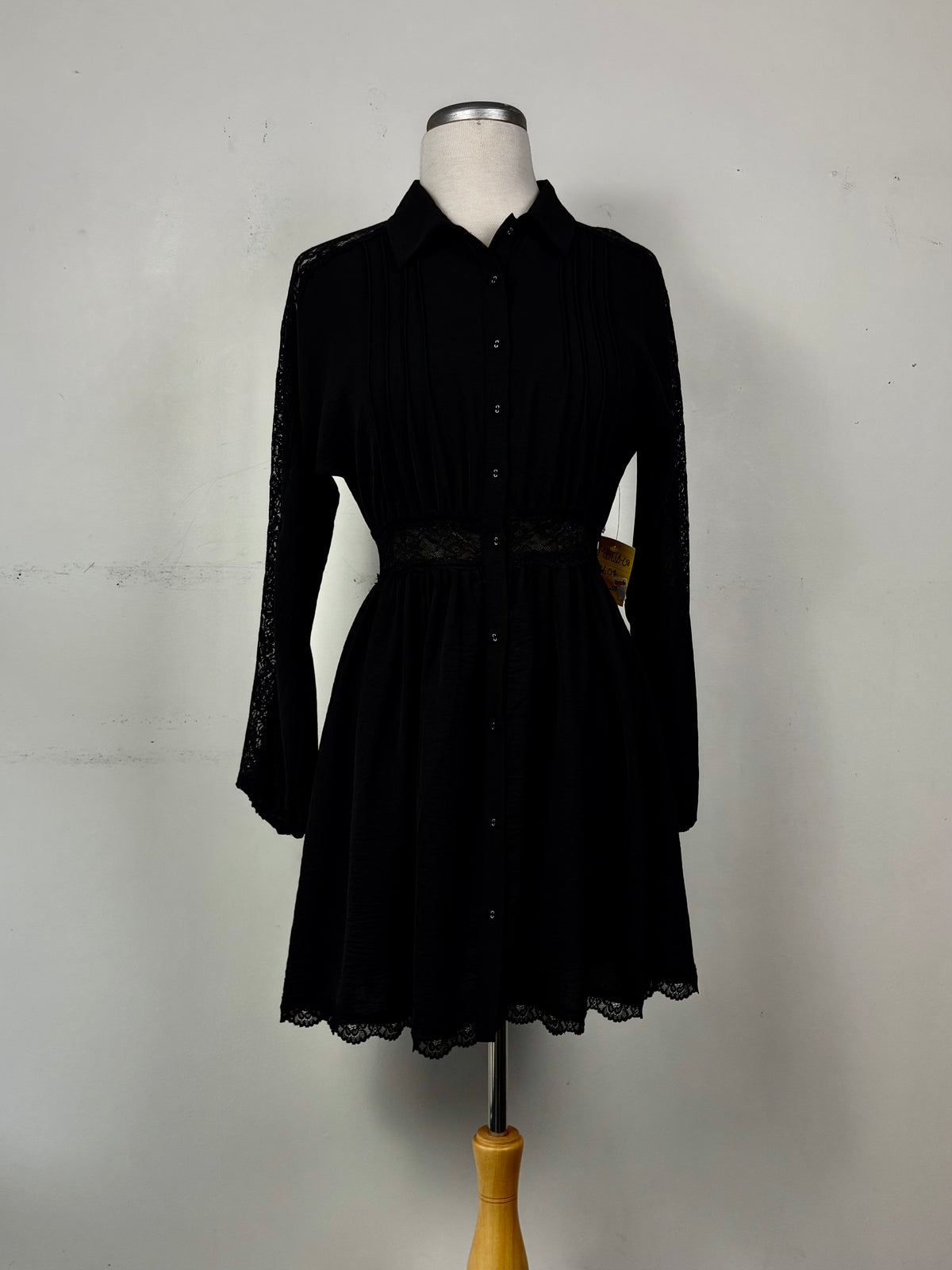 🧚 Robe noire manche longue/dentelle | MDUB-08 (S)