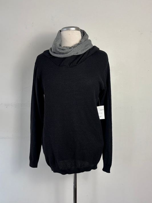 Chandail noir, col tombant gris pâle, manche longue | LCLEB-35 (L)