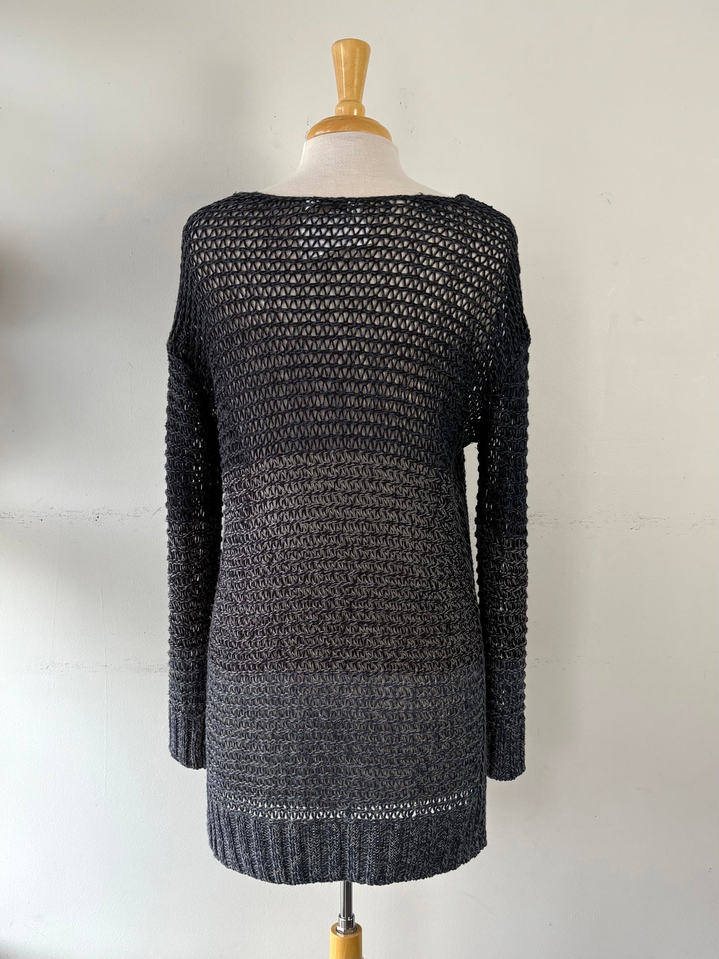 Chandail tricot ajouré marine, manche longue | MLAI-11 (M)