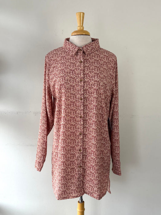 Robe chemisier rose cendrée, petite fleurs, neuve | YCAN-05 (M)