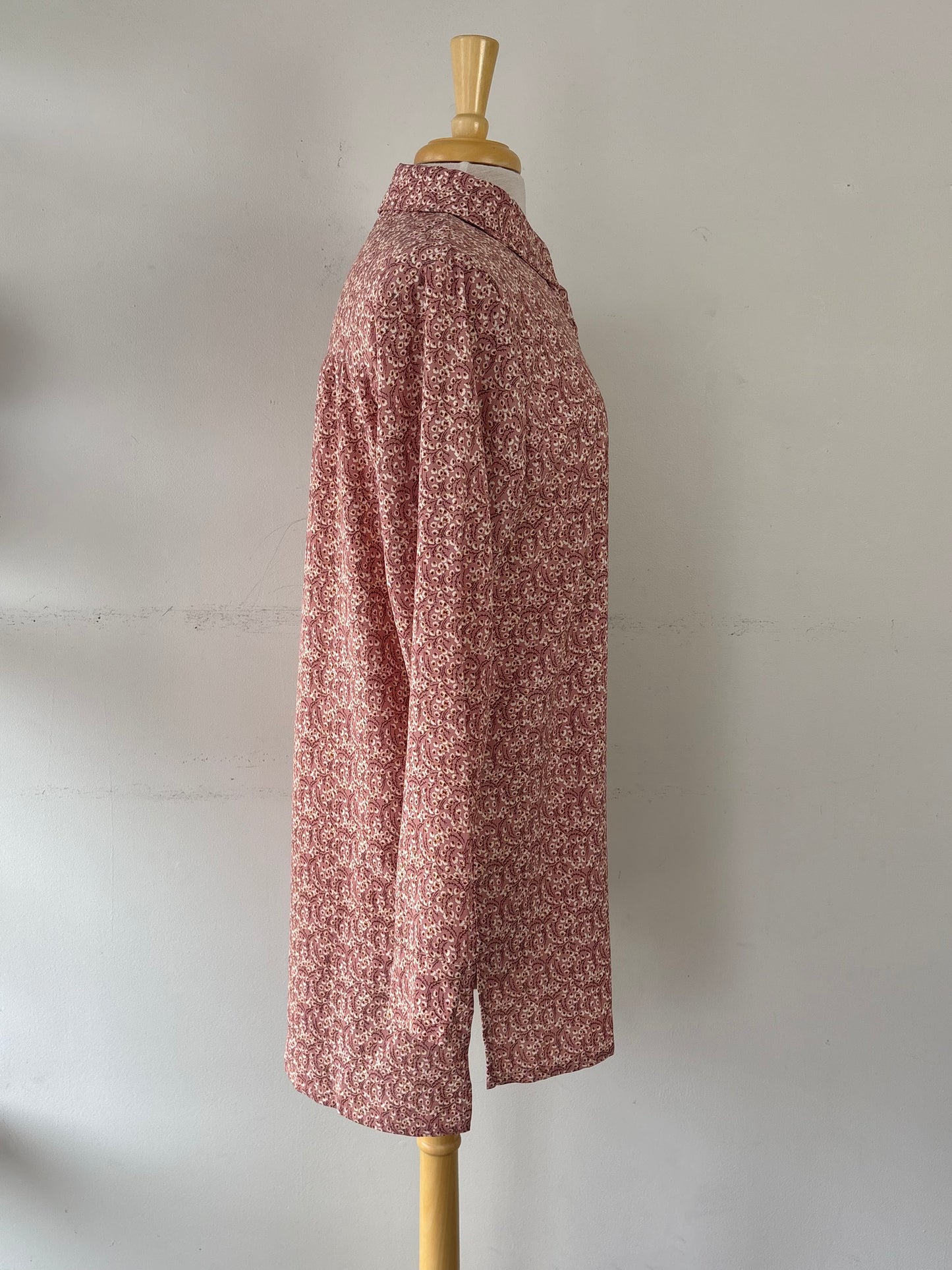 Robe chemisier rose cendrée, petite fleurs, neuve | YCAN-05 (M)