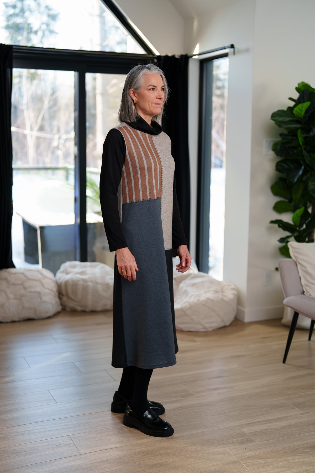 Robe 7/8 noir et rayé | Bonaventure | Rien ne se perd