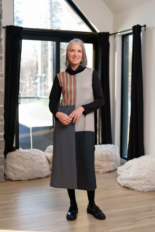 Robe 7/8 noir et rayé | Bonaventure | Rien ne se perd