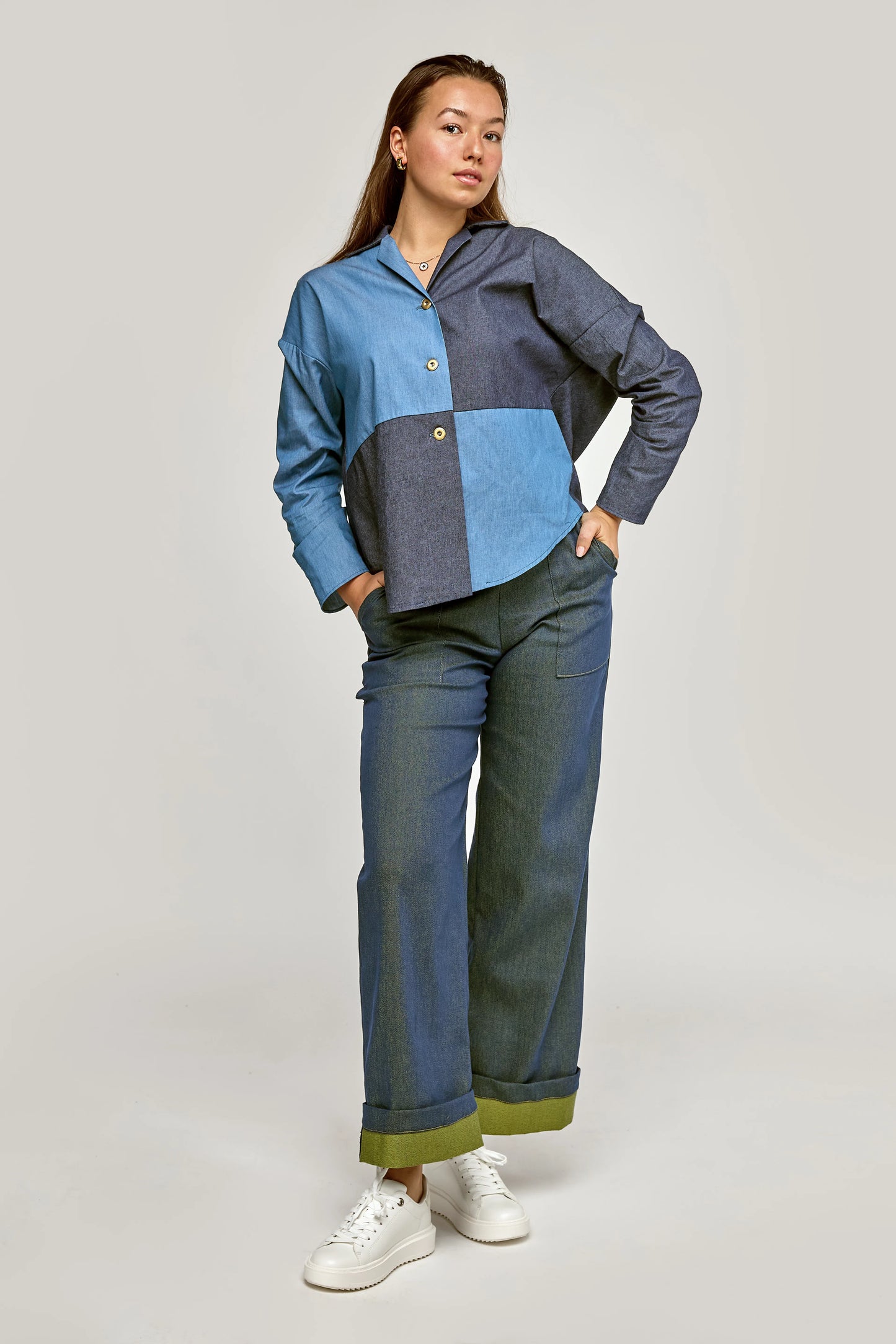 Chemise à col ouvert et à carreaux chambray | Berto | Marigold
