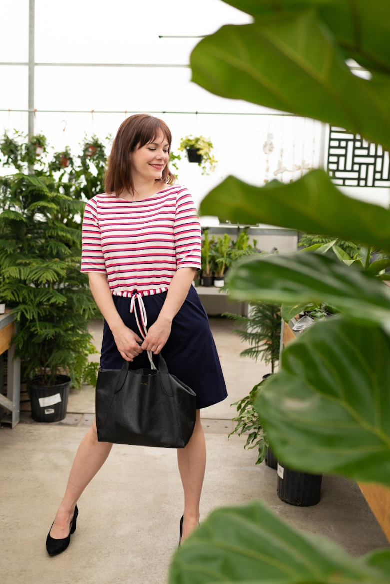 Robe haut rayé et bas uni à poches | Clématite (Pinkmuchacha)