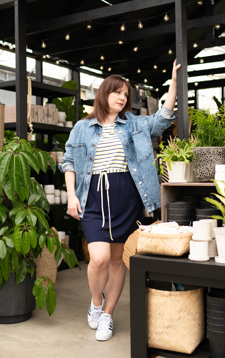 Robe haut rayé et bas uni à poches | Clématite (Pinkmuchacha)